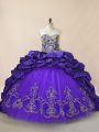 Lace Up Quinceanera Dress Purple for Sweet 16 and Quinceanera with Embroidery and Pick Ups Brush Train