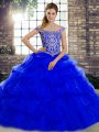 Charming Tulle Sleeveless Quinceanera Gown Brush Train and Beading and Pick Ups