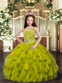 Graceful Floor Length Lace Up Pageant Gowns Olive Green for Prom and Sweet 16 and Wedding Party with Ruffles