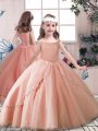 Excellent Peach Ball Gowns Off The Shoulder Sleeveless Tulle Floor Length Lace Up Beading Pageant Gowns For Girls