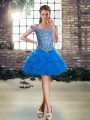 Sophisticated Tulle Sleeveless Mini Length Homecoming Dress and Beading and Pick Ups