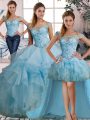 Customized Off The Shoulder Sleeveless Organza Quinceanera Gown Beading and Ruffles Lace Up