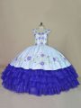 Trendy Ball Gowns Quinceanera Dress Blue and Purple V-neck Satin and Organza Sleeveless Floor Length Lace Up