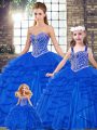 Colorful Beading and Ruffles Quinceanera Dresses Royal Blue Lace Up Sleeveless Floor Length