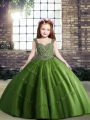 Green Straps Neckline Beading Winning Pageant Gowns Sleeveless Lace Up