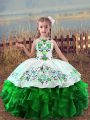New Style Sleeveless Organza Floor Length Lace Up Pageant Dress for Teens in Green with Embroidery and Ruffles