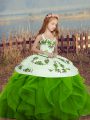 Green Sleeveless Embroidery and Ruffles Floor Length Little Girl Pageant Dress