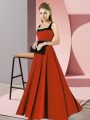 Chiffon Square Sleeveless Zipper Belt Wedding Guest Dresses in Rust Red