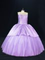 Floor Length Lavender Sweet 16 Dress Scoop Sleeveless Lace Up