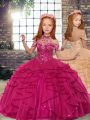 Fuchsia Sleeveless Tulle Lace Up Little Girl Pageant Dress for Party and Wedding Party