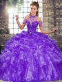 Sweet Floor Length Ball Gowns Sleeveless Purple Quinceanera Gowns Lace Up
