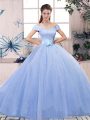 Deluxe Tulle Short Sleeves Floor Length Sweet 16 Dresses and Lace and Hand Made Flower