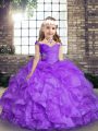 Classical Lavender Straps Neckline Beading and Ruffles Little Girl Pageant Dress Sleeveless Lace Up