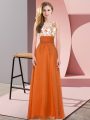 Scoop Sleeveless Damas Dress Floor Length Appliques Orange Red Chiffon