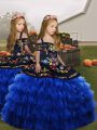 Enchanting Royal Blue Organza Lace Up Straps Sleeveless Floor Length Little Girls Pageant Dress Embroidery