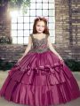 Floor Length Ball Gowns Sleeveless Fuchsia Kids Pageant Dress Lace Up