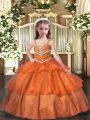 Custom Designed Orange Straps Neckline Ruffled Layers Pageant Dress for Womens Sleeveless Lace Up