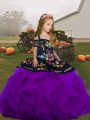 Perfect Purple Ball Gowns Embroidery and Ruffles Little Girls Pageant Gowns Lace Up Tulle Sleeveless Floor Length