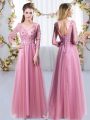 3 4 Length Sleeve Lace Up Floor Length Lace and Appliques Wedding Guest Dresses
