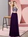 Sleeveless Chiffon Floor Length Backless Celebrity Prom Dress in Purple with Beading