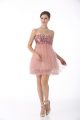 Pink A-line Sweetheart Sleeveless Tulle Mini Length Zipper Beading Cocktail Dress