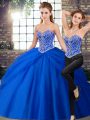 Wonderful Royal Blue Sleeveless Brush Train Beading and Pick Ups Sweet 16 Dress