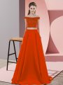 Rust Red Sleeveless Beading Backless Prom Party Dress