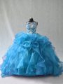 Blue Organza Side Zipper Scoop Sleeveless Ball Gown Prom Dress Ruffles