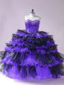 Latest Black And Purple Sweetheart Lace Up Beading and Ruffled Layers Sweet 16 Dress Sleeveless