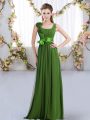 Green Empire Belt and Hand Made Flower Wedding Party Dress Zipper Chiffon Sleeveless Floor Length