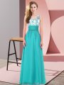 Dazzling Floor Length Teal Bridesmaid Gown Scoop Sleeveless Backless