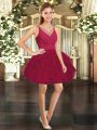 Ruffles Runway Inspired Dress Wine Red Backless Sleeveless Mini Length