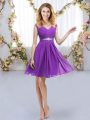 Adorable Eggplant Purple V-neck Zipper Belt Quinceanera Court of Honor Dress Sleeveless