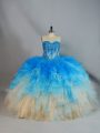 Wonderful Multi-color Ball Gowns Sweetheart Sleeveless Tulle Lace Up Appliques and Ruffles Quinceanera Gowns