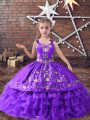 On Sale Ball Gowns Kids Formal Wear Lavender Straps Satin and Organza Sleeveless Floor Length Lace Up