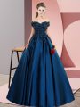 Smart Navy Blue Sleeveless Satin Zipper Quince Ball Gowns for Sweet 16 and Quinceanera