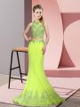 Eye-catching Yellow Green Zipper Homecoming Dress Beading and Appliques Sleeveless Sweep Train