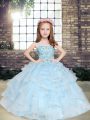 Custom Design Floor Length Ball Gowns Sleeveless Light Blue Pageant Gowns For Girls Lace Up