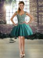 High End Teal Straps Neckline Beading Prom Dresses Sleeveless Lace Up