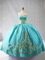Aqua Blue Lace Up Quinceanera Gown Embroidery Sleeveless Floor Length