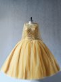 Gold Scoop Lace Up Beading 15th Birthday Dress Sleeveless