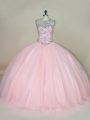 Sophisticated Ball Gowns Quinceanera Dresses Baby Pink Scoop Tulle Sleeveless Lace Up