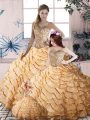 Popular Brush Train Ball Gowns 15 Quinceanera Dress Champagne Sweetheart Organza Sleeveless Lace Up