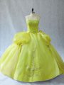 Yellow Green Lace Up Sweet 16 Dresses Appliques Sleeveless Floor Length