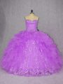Cheap Purple Sweetheart Neckline Appliques and Ruffles Ball Gown Prom Dress Sleeveless Lace Up