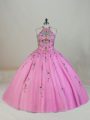 Sleeveless Brush Train Lace Up Appliques and Embroidery Sweet 16 Dresses