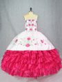 Hot Pink Sweet 16 Dresses Sweet 16 and Quinceanera with Embroidery and Ruffled Layers Sweetheart Sleeveless Lace Up