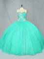 Free and Easy Turquoise Lace Up Sweet 16 Dresses Beading Sleeveless Floor Length