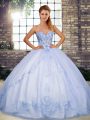 Fancy Lavender Tulle Lace Up Quinceanera Dress Sleeveless Floor Length Beading and Embroidery