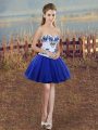 Royal Blue Ball Gowns Tulle Sweetheart Sleeveless Embroidery Mini Length Lace Up Prom Evening Gown